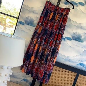 Anthropologie Maeve Maxi Skirt boho hexprint geometric smocked waist